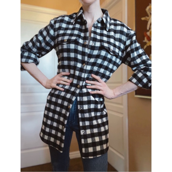 & OTHER STORIES NEW Black White Gingham Check Belted Italian Wool Shacket Jacket - Picture 10 of 17